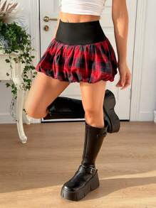 SHEIN EZwear Women's Fashion Plaid Patchwork Flared Mini Skirt - Multicolor - View 3