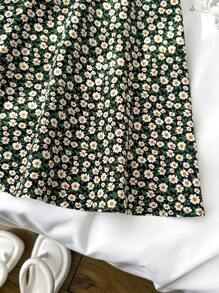 SHEIN Leap Crew Teen Girl Spring And Summer, Early Autumn Vacation, Graduation Season, Clothes Fall Clothes, Vacation Outfit, Retro Floral Suspender Backless Dress Suitable For Vacation - Black - View 4