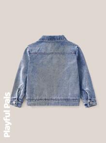 SHEIN Young Boy Star Embellished Denim Jacket - Medium Wash - View 2