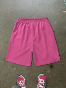 Manfinity Homme Men Summer Loose Cartoon Graphic Drawstring Waist Shorts - Hot Pink - View 2