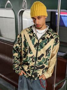 PAVTROS 秋季男士休闲迷彩印花连帽运动衫 - 黃色 - 查看 3