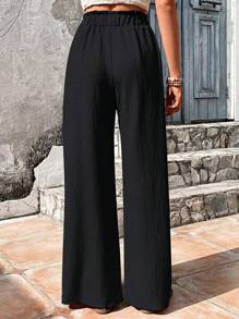SHEIN Tall Quần ống rộng màu đen, quần vải dệt kim họa tiết tối giản giản dị, nhẹ mùa xuân cho kỳ nghỉ, ngày lễ tình nhân, lễ hội âm nhạc, trang phục hàng ngày - màu đen - Xem 2