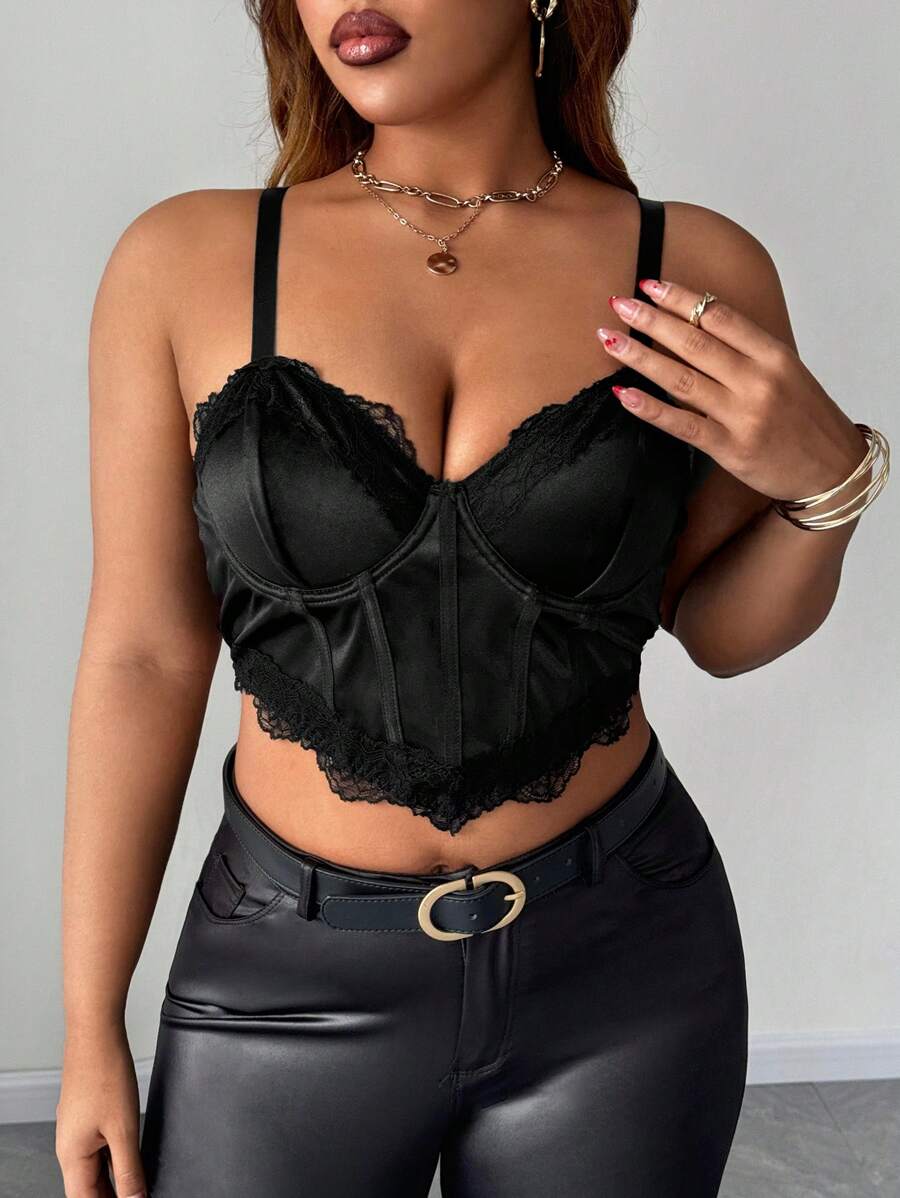 Allurite 大码女式性感紧身胸衣上衣 - 黑色 - 查看 1