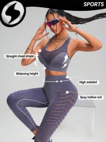 Innovista Violetter Wascheffekt Jeans-Look Nahtloses Sportset mit hoher Elastizität 2 Stücke für Damen, nahtloser Sport-BH mit mittlerer Stützfunktion und Racerback-Design sowie Push-up Effekt und Workout Biker Leggings Set, Alltagsoutfit & Workout Set, Yoga Set, Fitnessstudio Set, Laufoutfit, Herbst-Winter Tragekleidung, Pilates, Outdoor Yoga