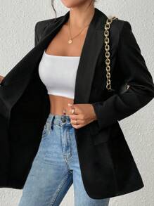 Ellegaria. Flip Collar Detail Long Sleeve Suit Jacket Fall Cloth For Women - Black - View 7