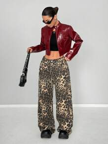 StreetHx Veste courte bordeaux avec fermeture éclair, streetwear pour femme