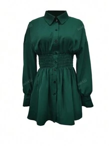 Women's Solid Color Lapel Single-Breasted Casual Long Sleeve Shirt, Autumn