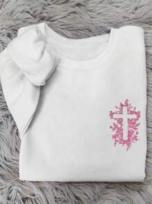 INAWLY Nuevo suéter informal con capucha de mujer con bordado floral de cruz/Ropa con temática religiosa/Sudadera cristiana/Corte holgado para primavera Pascua
