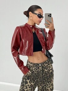 StreetHx Veste courte bordeaux avec fermeture éclair, streetwear pour femme
