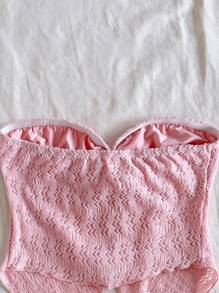 Soleia Top corto sin tirantes de punto estilo jacquard rosa de estilo resort, cómodo para el té de la tarde, temporada de graduación, primavera y verano - Rosa - Ver 3