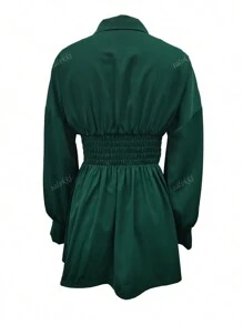 Women's Solid Color Lapel Single-Breasted Casual Long Sleeve Shirt, Autumn