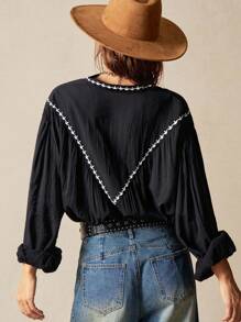 Bohemela Camisa informal de mujer tejida de unicolor con bordado