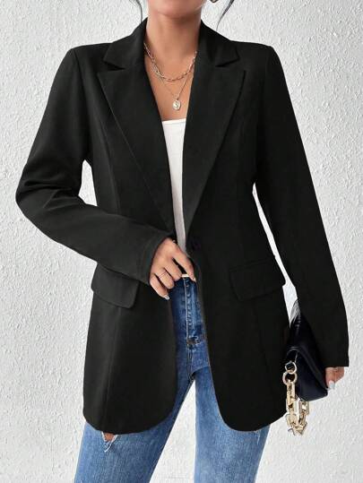 Calvaya Flip Collar Detail Long Sleeve Suit Jacket Fall Cloth For Women