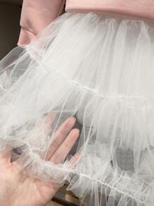 2 件套年轻女孩毛绒爱心装饰运动衫和荷叶边网眼迷你裙 - 彩色 - 查看 4