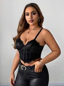 Allurite 大码女式性感紧身胸衣上衣 - 黑色 - 查看 3