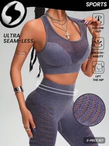 Innovista Violetter Wascheffekt Jeans-Look Nahtloses Sportset mit hoher Elastizität 2 Stücke für Damen, nahtloser Sport-BH mit mittlerer Stützfunktion und Racerback-Design sowie Push-up Effekt und Workout Biker Leggings Set, Alltagsoutfit & Workout Set, Yoga Set, Fitnessstudio Set, Laufoutfit, Herbst-Winter Tragekleidung, Pilates, Outdoor Yoga