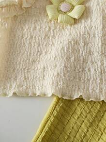 Elladie kids 2pcs Young Girl Flower Decor Patchwork Ruffle Hem Camisole And Flared Pants Cute Set - Multicolor - View 8