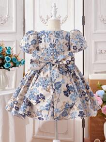 Young Girl Simple Fashion Casual Daily Floral Print Short Sleeve Dress