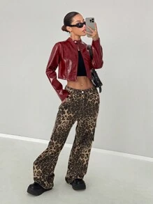 StreetHx Veste courte bordeaux avec fermeture éclair, streetwear pour femme