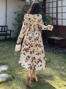 DAZY 女士优雅印花长裙，秋季度假连衣裙 - 彩色 - 查看 5