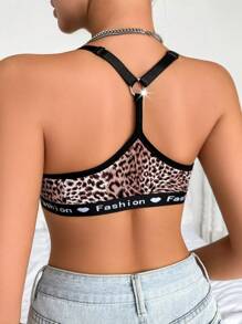 1 buc. Închidere frontală, model leopard, confortabil, subțire, fără fir, sutien push-up, sexy, modelat, sprijin pentru spate, sutien anti-sag