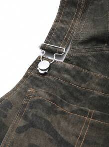 DAZY 女士宽松迷彩工装口袋牛仔背带连体裤 - 軍綠色 - 查看 7