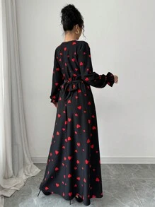 Selianne Mid-Length Criss-Cross Waist & Neck Strap Design Dress, Valentine's Day Fall Cloth For Women - Red and Black - View 2