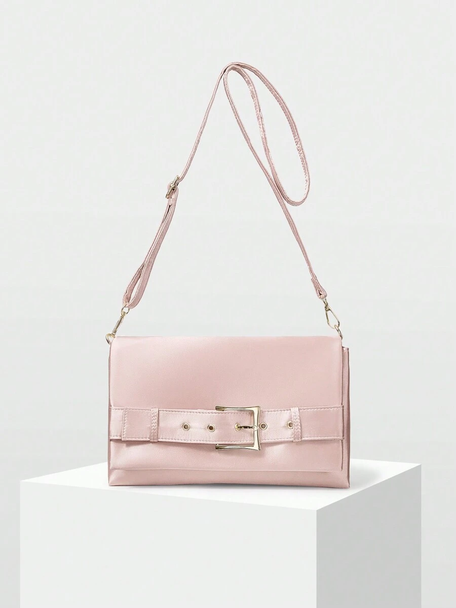 MOTF PREMIUM WOMEN SIMPLE BUCKLE DETAIL CLUTCH BAG, VALENTINES - Pink - View 1