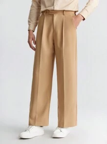 Ontre Men's Solid Color Pocket Pleated Straight-Leg Suit Pants, Fashionable & Versatile For Dates, Holidays, New Year Parties, Daily Business Commute, Spring - Khaki - View 6