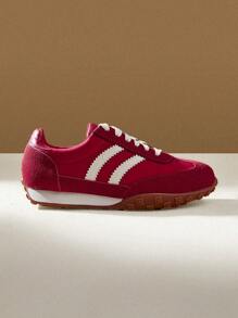 CUCCOO EASI 女士撞色厚底舒适休闲运动鞋，适合日常穿着 - 紅色 - 查看 2