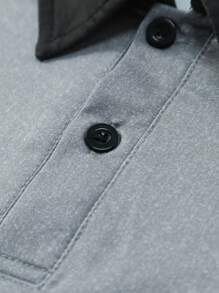 Manfinity Campus Court Aesthetic Post--Men's Letter & Camouflage Patchwork Long Sleeve Casual Polo Shirt, Autumn - Grey - View 5