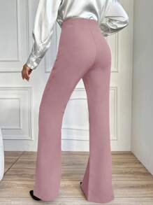 SHEIN Cottnline 女式纯色纽扣直筒休闲裤 - 藕粉色 - 查看 2