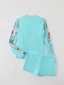 Swim SPRTY Women's Tank Top Bikini With Random Prints, Front Zipper Summer - Mint Blue - View 4