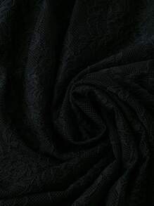 SHEIN Unity 女式休闲高腰纯色蕾丝镂空设计裙子，秋冬 - 黑色 - 查看 5