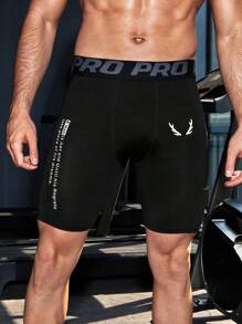 Manfinity Fitness Men's Slogan Print Athletic Compression Shorts