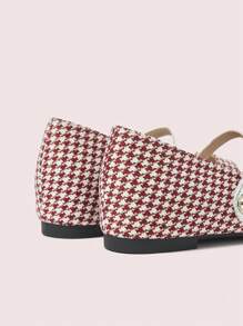 CUCCOO DOLLMOD Giày bệt mũi vuông họa tiết Houndstooth dành cho nữ ngày lễ tình nhân - Đỏ - Xem 8