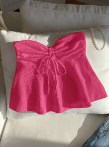 Sweetina Lindo Top De Bandeu De Cordón Para Vacaciones De Señora - Rosa Fucsia - Ver 4