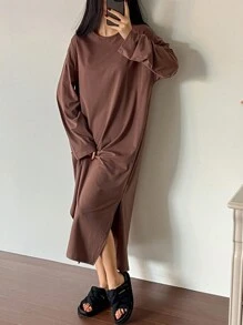 DAZY Vestido holgado de mujer cómodo y suave de unicolor para primavera