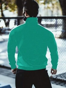 Manfinity Sport Corelite 男士纯色拉链前撞色拼接休闲运动夹克，简约设计 - 綠色 - 查看 2