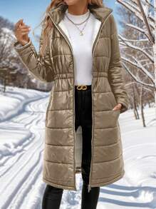 SHEIN Clasi Women's Quilted Zip-Up Warm Thermal Lined Jacket