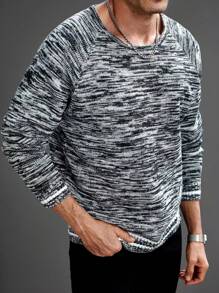 Manfinity Homme Men's Casual Raglan Sleeve Mixed Material Knitted Sweater, Autumn/Winter - Black - View 1