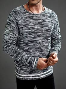 Manfinity Homme Men's Casual Raglan Sleeve Mixed Material Knitted Sweater, Autumn/Winter - Black - View 5