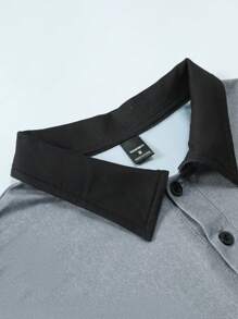 Manfinity Campus Court Aesthetic Post--Men's Letter & Camouflage Patchwork Long Sleeve Casual Polo Shirt, Autumn - Grey - View 7