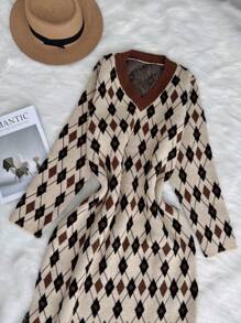 SHEIN EZwear Plus Size Casual Long Sleeve Autumn/Winter Knitted Sweater Dress Fall Cloth For Women