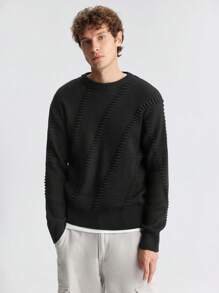 Ontre Men's Spring Solid Color Round Neck Long Sleeve Simple Pullover Sweater, Casual For Daily Wear, Valentine's Day, Holidays, New Year Party, Vacation, Commute