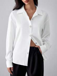 Chiquease White Woven Shirt With Pearl Button Decor - White - View 1