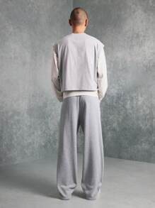 SUMWON Set sport fără mâneci supradimensionat, pantaloni de trening cu nervuri la gleznă, lenjerie de casă, sport, sport, sport, set de două piese