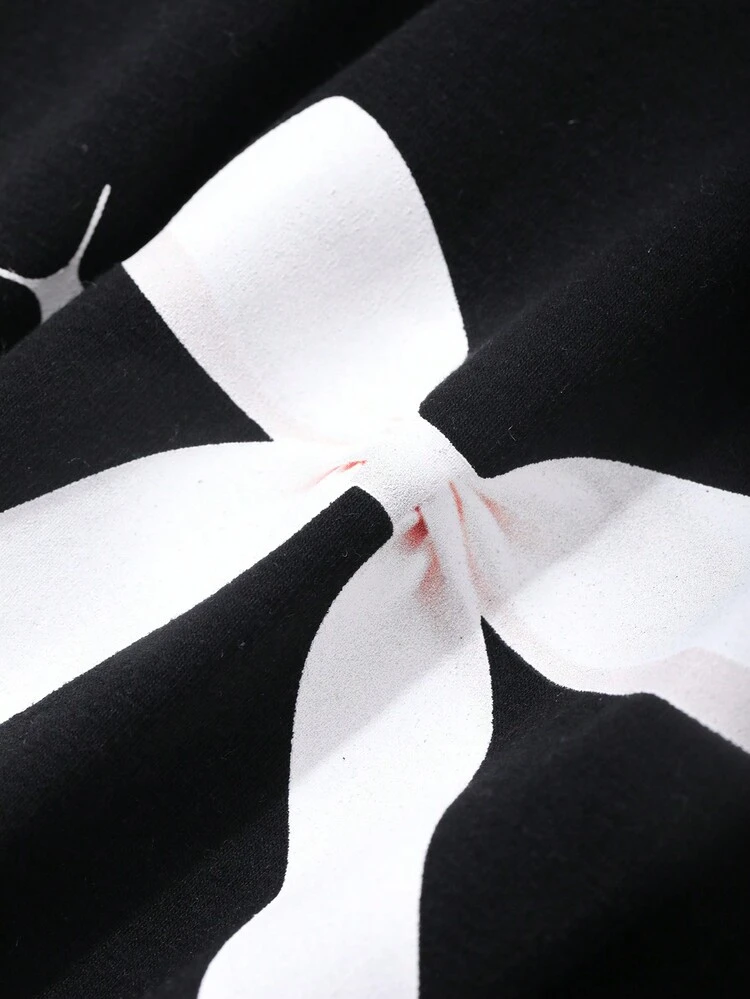 Casual Loose Fit Bow Slogan Print Nightgown Pajama