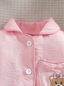SHEIN Baby Girls Pink Sweet & Cute Collar Woven One-Piece Long Sleeve Jumpsuit Sleepwear - Pink - View 3