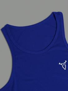 Manfinity Fitness 3 件装 男士纯色圆领休闲运动背心健身上衣背心套装基本款 T 恤篮球运动衫男士连帽衫 - 藍白色 - 查看 4